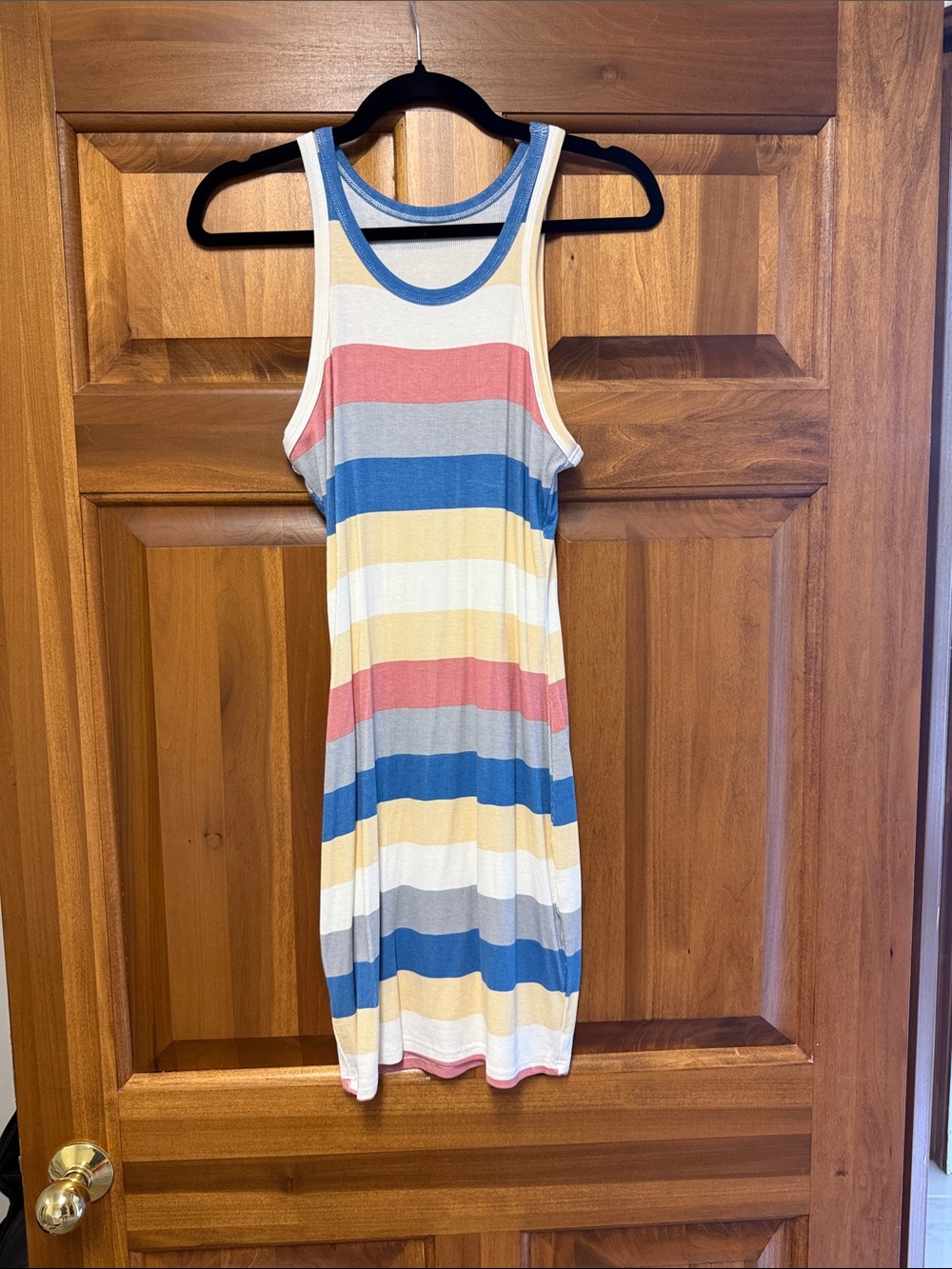 Sleeveless Striped Tank Dress in Blue, Yellow & Coral